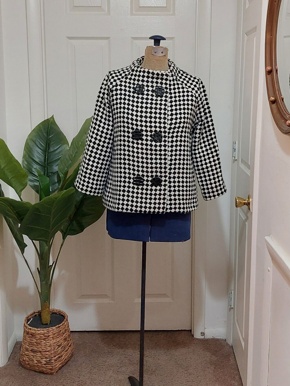 Dress Barn Boxy Geometric Black and White Double-Breasted Jacket Size Large